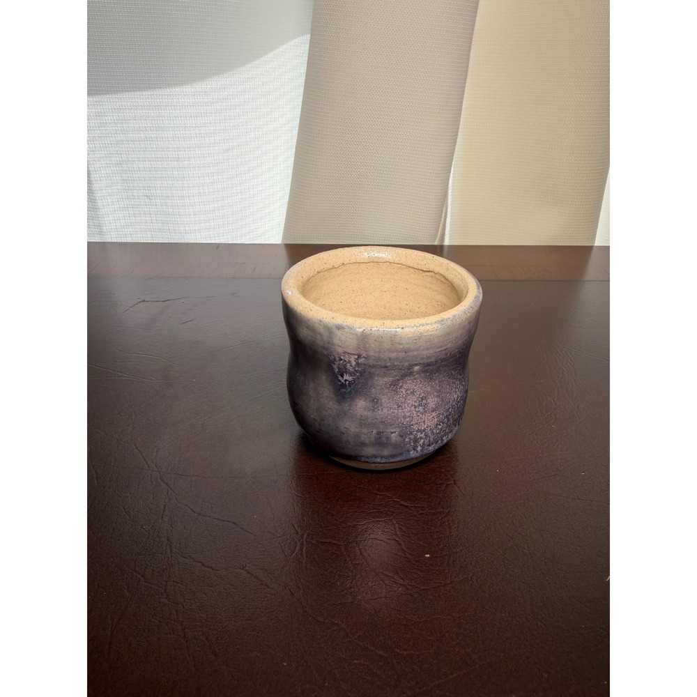 Studio Pottery Blue Glaze Cache Pot Planter Bowl 3"x3" Signed D Handmade